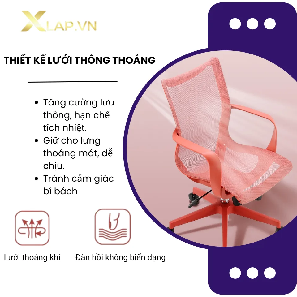 Thiết kế lưới thông thoáng của ghế công thái học Sihoo M77 - tăng cường lưu thông khí, hạn chế tích nhiệt, giữ lưng thoáng mát, tránh cảm giác bí bách - XLAP.vn